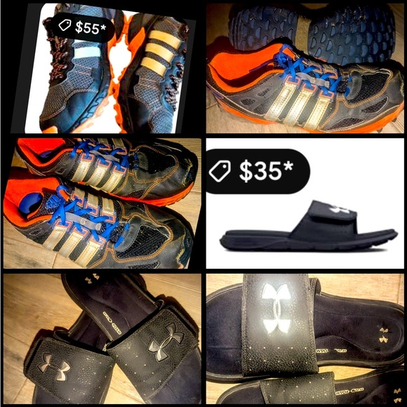 2 lot Men's Shoes Adidas running tennis Under Armour slides memory foam sandals - Picture 1 of 8
